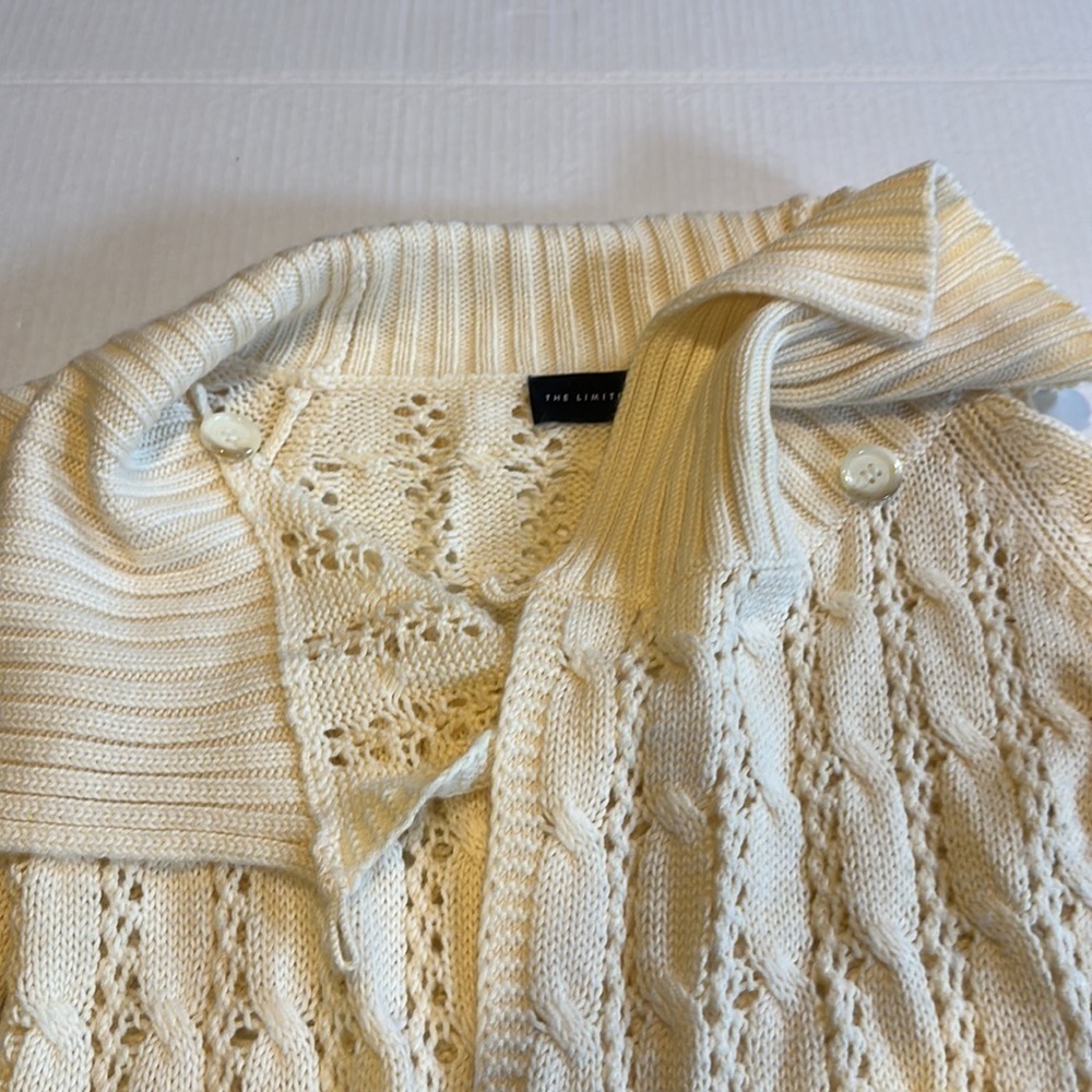 The Limited open front vanilla sweater cuff sleeves Anita wool acrylic small - Picture 3 of 10